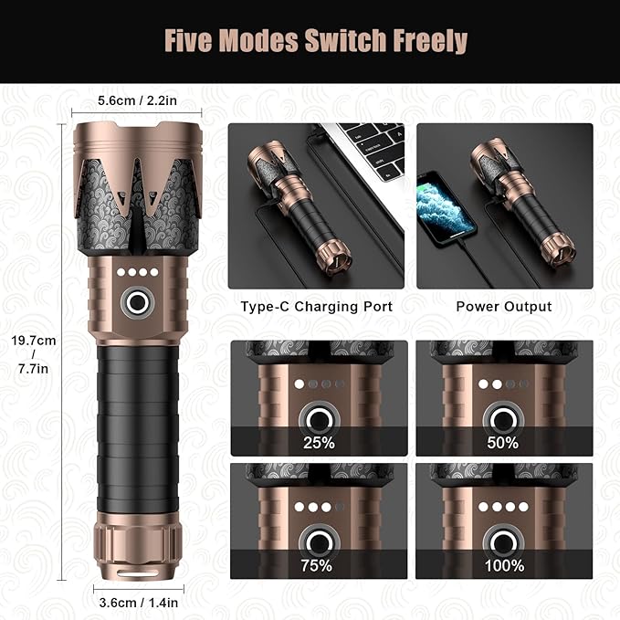 SKYFIRE Rechargeable Flashlight with Ignition Lens&Lightsaber, 3000lm Super Bright Tactical Flashlight Zoomable Waterproof LED Flash Light for Camping Essentials,Outdoor,Home Emergency-Upgraded