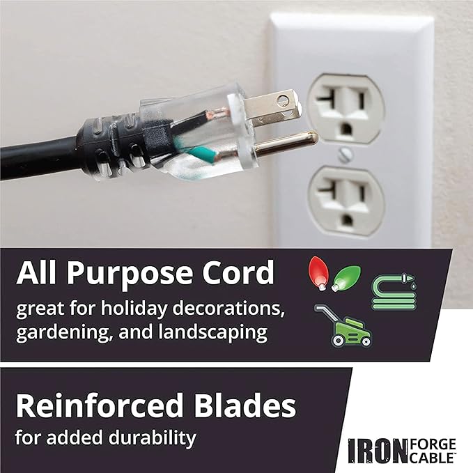 Iron Forge Cable 2 Pack 12 Gauge Outdoor Extension Cord 50 Ft, SJTOW 12/3 Heavy Duty Extension Cord 3 Prong - Oil Resistant & Flame Retardant
