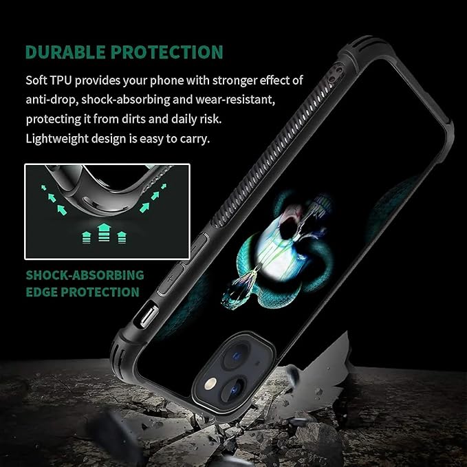 for iPhone 15 Plus Case, Skeleton Winding Snake Pattern Graphic Design Girl Boy Soft Silicone Hard Acrylic Shock Protection for iPhone 15 Plus