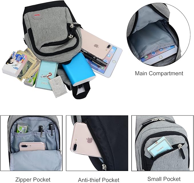 Peicees Small Sling Bag for Women Mens Convertible Crossbody Backpack Shoulder Chest Daypack with Zipper Strap for Hiking