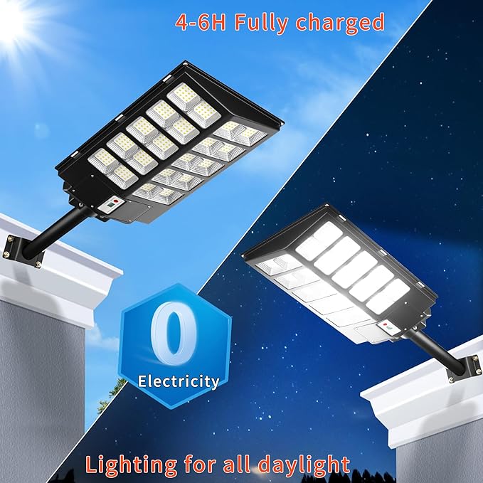 Ofuray Solar Street Lights Outdoor,Solar Security Flood Lights Parking Lot Lights Commercial Dusk to Dawn, 6500k Waterproof Led with Remote Control Motion for Street,Court,Barn (Of-6000W 600000Lm)