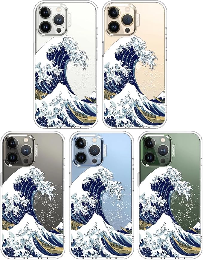 MOSNOVO Case for iPhone 13 Pro Max, [Buffertech 6.6ft Military-Grade Drop Protection] [Anti Peel Off Tech] Clear TPU Bumper Phone Case Cover Design - Great Wave