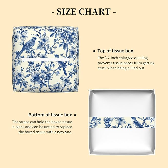 Tissue Box Cover Square,Vintage Floral and Blue Bird Tissue Box Holder Waterproof Leather Facial Paper Case Modern Home Decoration for Bedroom Dresser Night Stand Office Desk