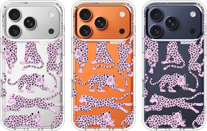 MOSNOVO for iPhone 17 Pro Case | Military Grade 6.6ft Drop Tested | Camera Control | Clear with Pink Leopard Design