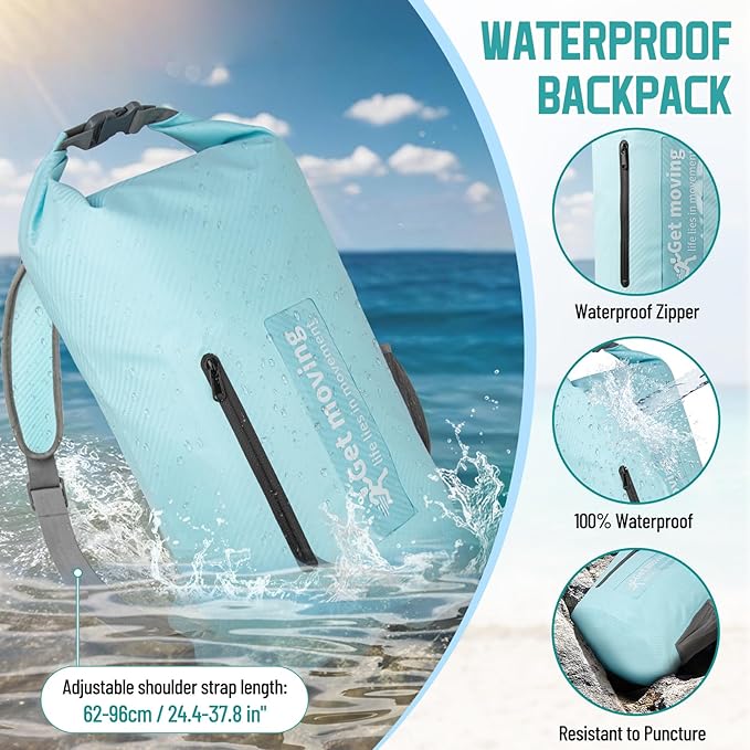 BKNOOU Dry Bag Waterproof Backpack for Women Men, 10L/20L Roll Top Dry Bags for Kayaking Waterproof Bag for Travel, Boating, Beach, Camping, Hiking & Rafting, Dry Storage Bag with Phone Pouch