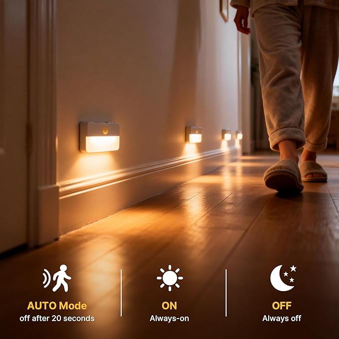 3 Pack Rechargeable Motion Sensor Stair Lights for Indoor, Wireless Battery Operated Night Light, Magnetic Led Stick On Portable Lamp for Step Hallway Closet Under Cabinet Bedroom Kitchen Bathroom