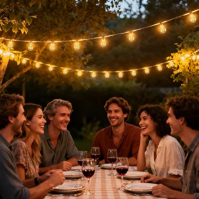 String Lights for Outside,75FT Patio Lights with 50+3 Bulbs(1.5FT Bulbs Spacing), outdoor string lights, Remote & Dimmer, 3 Mode Light & Timing, 50PC Mounting Ties for Outside, 2200K(Black)