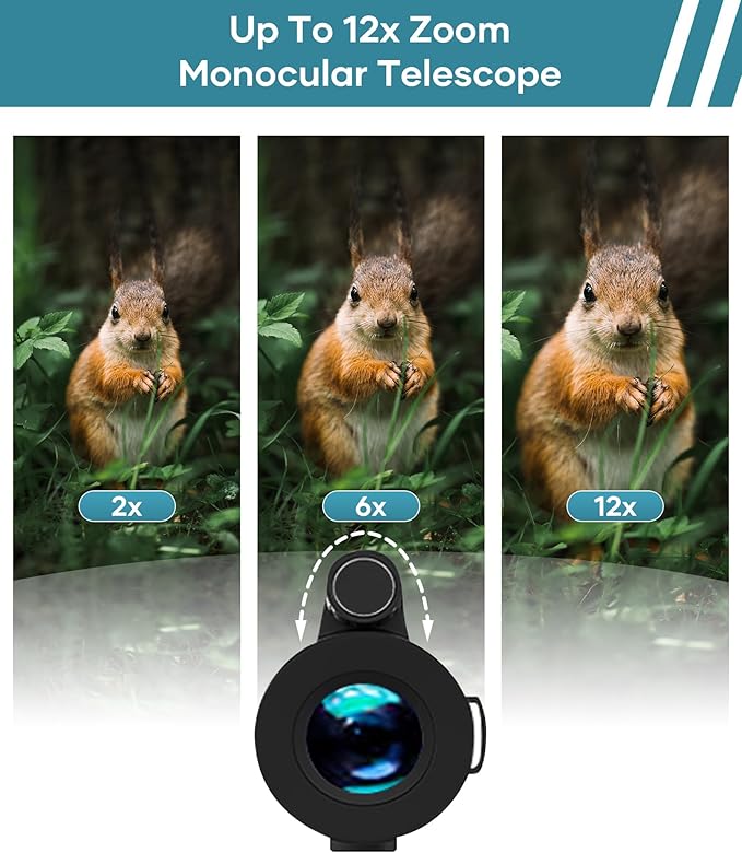Monocular Telescope 12X60 HD High Power with Smartphone Adapter Tripod,Larger Vision Monoculars for Adults with BAK4 Prism & FMC Lens, Suitable for Bird Watching Hunting Hiking Camping Wildlife-Green