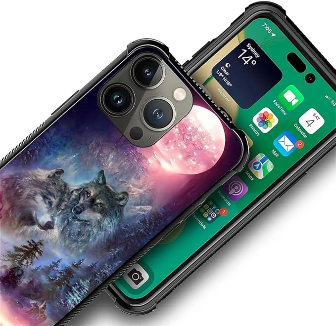 for iPhone 13 Pro Max Case, Star Two Wolfs Howling Pattern Graphic Design Girl Boy Soft Silicone Hard Acrylic Shock Protection for iPhone 13 Pro Max