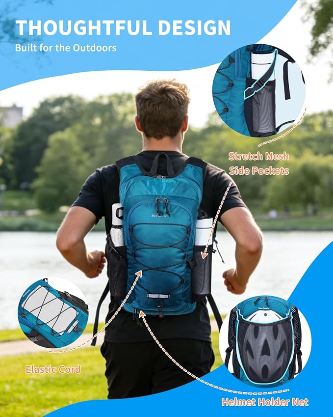 Blue Quartz Hydration Backpack with 2L Water Bladder, 18L Hiking Backpack for Women Men, Lightweight Water Pack with Phone Pocket for Quick Access, Hydration Pack for Cycling, Running, Biking