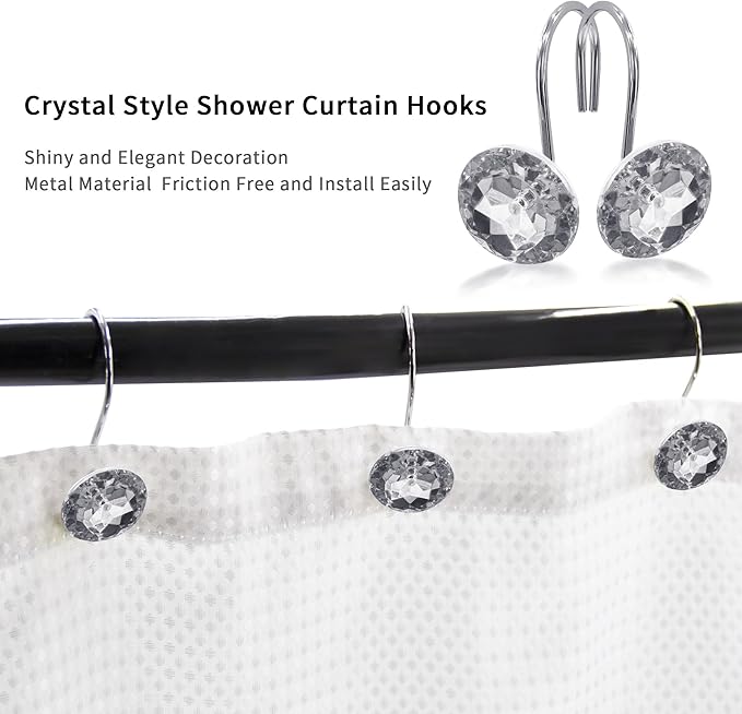 MitoVilla Grey Shower Curtain Hooks Rings, Metal Shower Hooks for Shower Curtain Liner, Rust Proof Shower Rings for Curtain Accessories and Bathroom Shower Rod, 12 Pack Bathroom Set