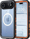 Red2Fire for iPhone Air Case Waterproof, [Built-in Screen Protector & Camera Protector][Compatible with MagSafe][Full Body Shockproof][IP68 Waterproof][Dustproof] Phone Case 6.5" Orange/Clear