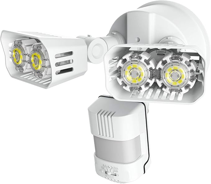 SANSI 18W 1800LM LED Motion Sensor Outdoor Lights, Energy Saving Security Light, 200W Equiv. 5000K Dusk to Dawn Flood Light, 50,000 Hours Lifespan, IP65 Waterproof for Yard, Doorway, White, Eco Series
