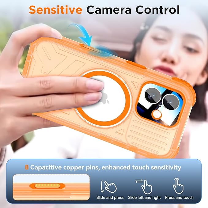 WIFORT for iPhone 17 Waterproof Case, [Fit for Magsafe] with Sapphire Lens & Screen Protector, IP68 Full Body 15FT Military Shockproof, Magnetic Frosted Phone Cover with Lanyard, 6.3" Orange