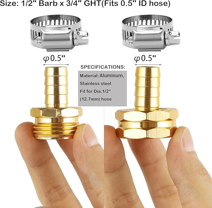 5 Set Garden Hose Repair Connector Kit with Clamps, Fit for 1/2" Garden Hose Fitting,1/2" Barb x 3/4" GHT Garden Hose Adapter/Fittings, Water Hose Repair Kit