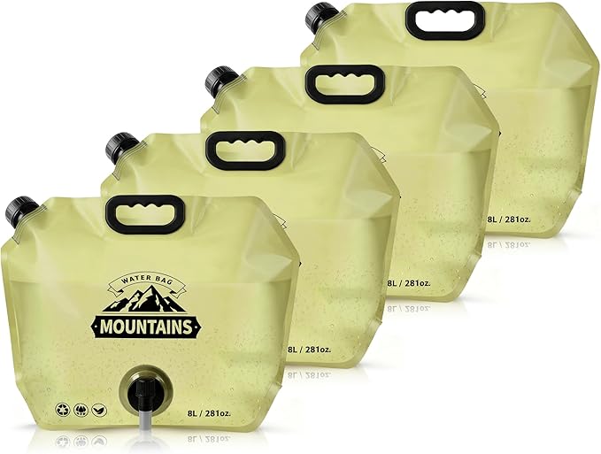 Collapsible 8L Water Storage Bag, BPA-Free Portable Folding Water Jug with Adjustable Faucet, Leakproof Emergency Water Bag for Camping, Hiking, Riding, Outdoor Sport (4, Beige)