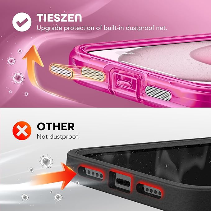 TIESZEN for iPhone 15 Plus Case, Compatible with MagSafe, Built-in Privacy Screen Protector and Camera Protection, Anti Spy Full Body Dustproof Shockproof Hard Phone Case 6.7", Bright Pink