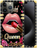Compatible with iPhone 16 Pro Max Case, Glitter Red Rose Queen Leopard Lipstick Luxury Golden Decoration for Girl Women Soft TPU Shockproof Protective Hard PC Back