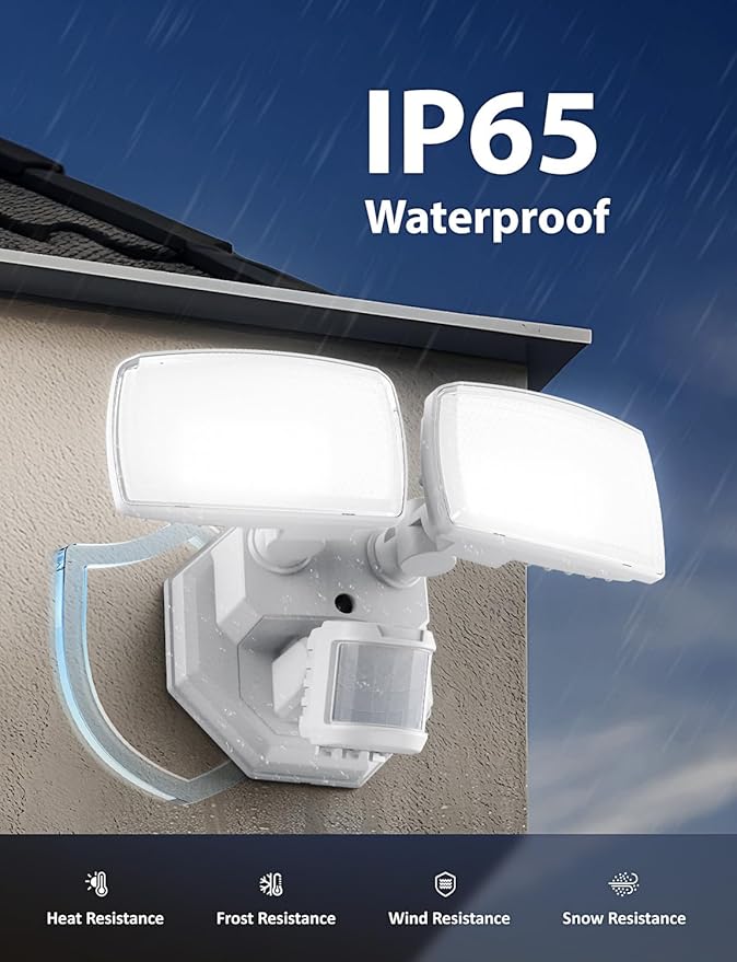 Onforu 32W 2 Head Motion Sensor Outdoor Lights, 3200LM 6500K LED Security Light, Dusk to Dawn, Motion Detector Light for Outside, 2 Pack IP65 Waterproof Flood Lights for Garage, Yard(White)