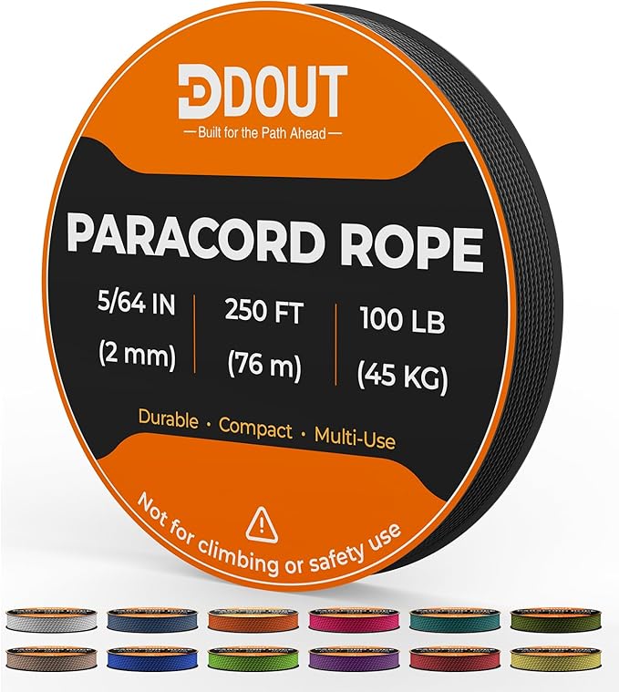 DDOUT 2mm Paracord 100lb, Thin Micro Paracord Rope, Black 250FT Nylon Cord for Crafting, DIY Projects, Fishing, Camping & Outdoor