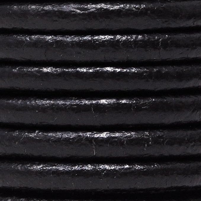 Mandala Crafts Round Genuine Black Leather Cord for Jewelry Making – 5mm Cowhide Leather Rope String Lace for Kumihimo – 4.4 Yards Cowhide Craft Cording Spool