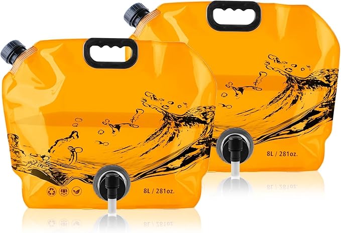 Water Jug Camping 2.1 Gallon Collapsible with Spigot, BPA Free Portable Water Pouch Foldable Water Bags for Outdoor Hiking, Travel and Emergency & Water Storage Containers (Orange-2Pcs)