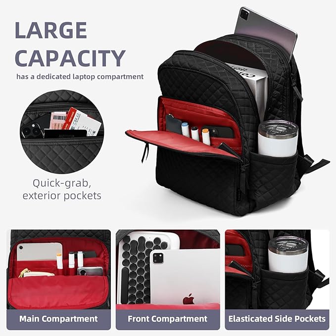 Backpack for Women,College Backpack,Quilted Casual Daypack,Waterproof Bookbag for 15.6Inch Laptop