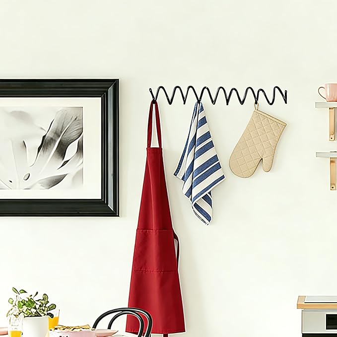 Black Wall Mounted Coat Rack, Decoration Wave Shaped Wall Hooks, Multi-Purpose Hooks for Coat, Hat, Bag, Umbrella, Heavy-Duty Metal Rail for Bedrooms, Living Rooms, Bathrooms(19.69" x 2.56")