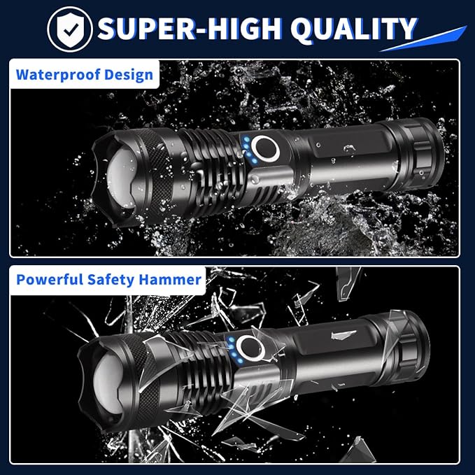 UUYEE 3Pack Rechargeable Flashlights High Lumens, Super Bright Flashlight, 5Modes LED Flashlight Rechargeable, Adjustable Tactical Flashlights High Powered, Flash Lights for Emergency Camping Home