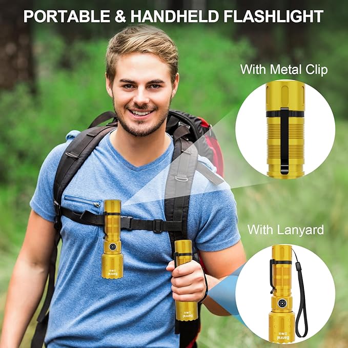 Banral Flashlights High Lumens Rechargeable, Super Bright Long Range Small Powerful Flashlight, 6 Modes LED Tactical Pocket Waterproof Flash Light for Home Emergency (1, Yellow Gold)