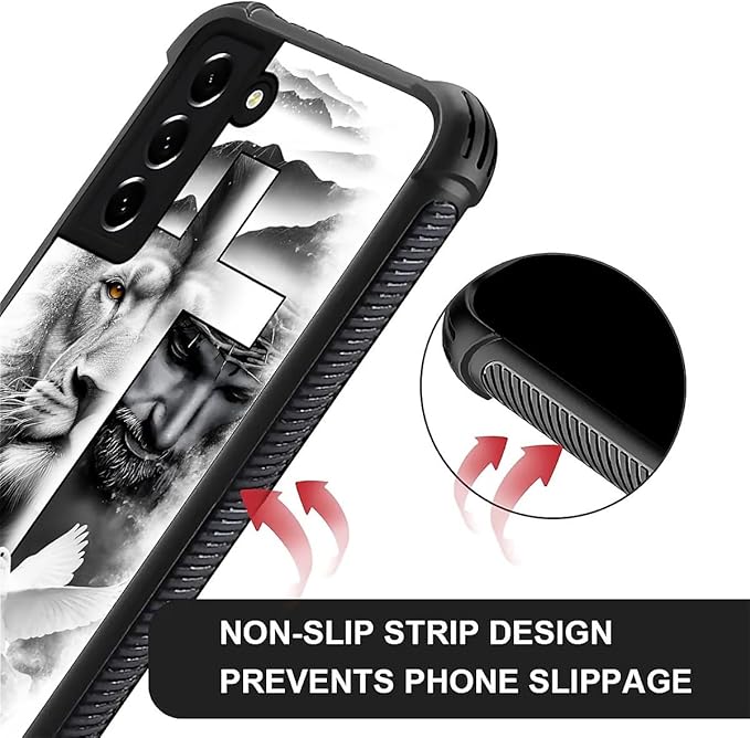 for Samsung Galaxy S22 Plus Case, Lion Cross Jesus Christ Dove Pattern Graphic Design Girl Boy Soft Silicone Hard Acrylic Shock Protection for Samsung Galaxy S22 Plus