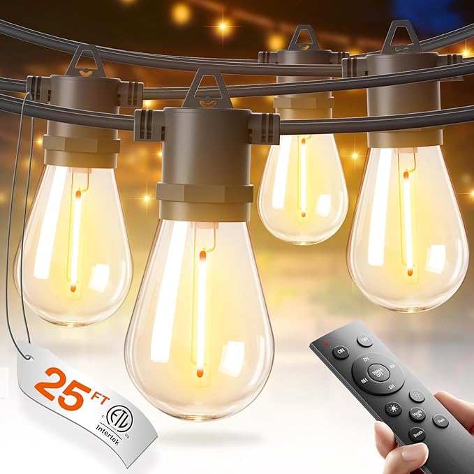 addlon 25FT LED Outdoor String Lights with Edison Shatterproof Bulbs, Heavy-Duty and Weatherproof Strand, Commercial Grade Patio Lights, Decorative for Garden or Patio, Black