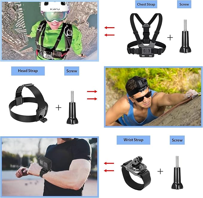 HONGDAK Action Camera Accessories Kit for GoPro Hero 12 11 10 9 Black, Waterproof Housing+Silicone Case+3Way Adjustable Arm+Head Chest Wrist Strap+Bike Mount+Suction Cup+Floating Grip Bundle Set 63in1