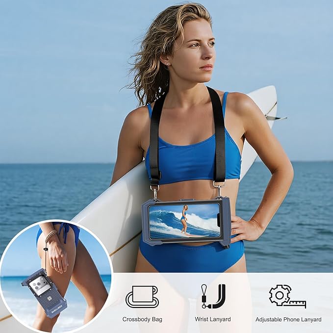 Underwater Phone Case for Snorkeling & Diving (50ft/15m), IP68 Waterproof Case for Swimming, Universal Underwater Touch Screen Case Compatible with iPhone (Blue+Black, 5th Generation Phone Case)