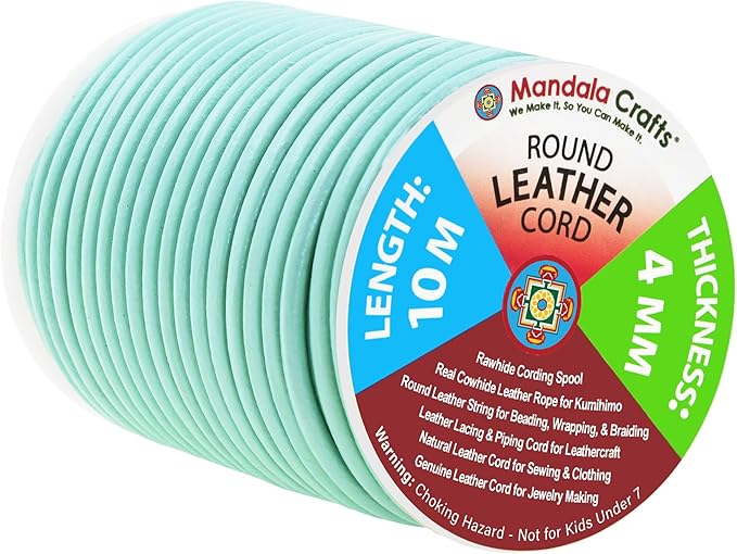 Mandala Crafts Round Genuine Mint Leather Cord for Jewelry Making – 4mm Cowhide Leather Rope String Lace for Kumihimo – 11 Yards Cowhide Craft Cording Spool