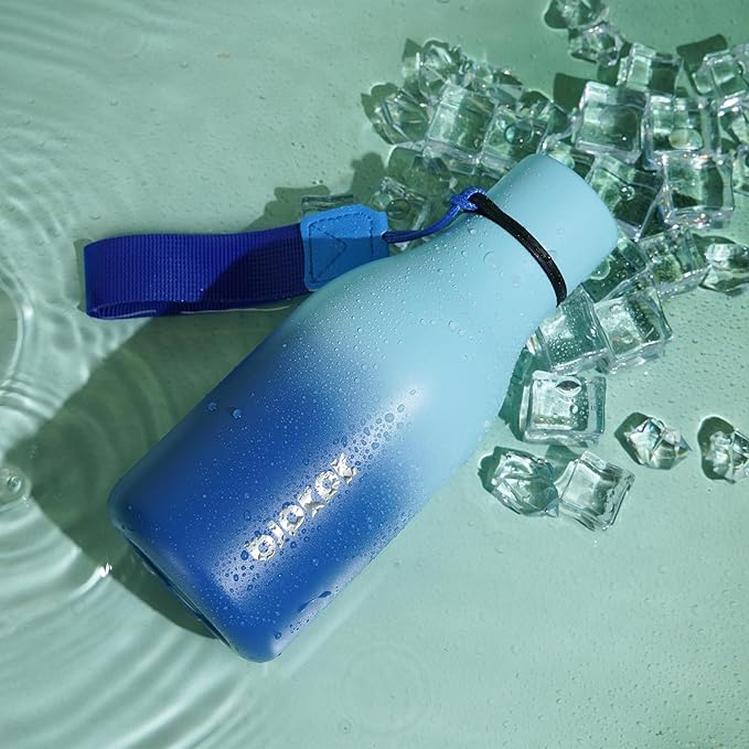 BJPKPK Insulated Water Bottles, 12oz Stainless Steel Metal Water Bottle with Strap, BPA Free Leak Proof Jugs, Mugs, Flasks, Reusable Thermal Flasks for Sports & Travel, Sky