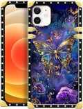 Compatible with iPhone 11 Case, Glistening Golden Butterfly Vibrant Purple Blue Luxury Golden Decoration for Girl Women Soft TPU Shockproof Protective Hard PC Back for iPhone 11
