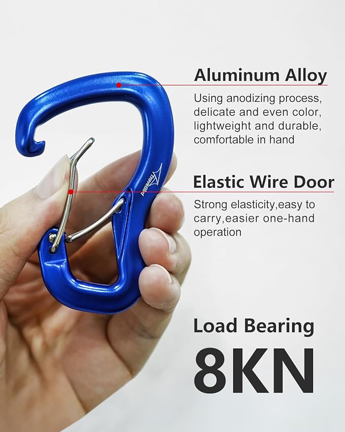 Heavy Duty Carabiner Clip Hook 8KN (1763 lbs), 2 PCS Ultra-Light Aluminum Caribeaners with Double Door D Ring Shape, for Hammock, Camping, Hiking, Backpacking, Dog Leash, Keychain Clip