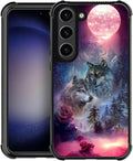 for Samsung Galaxy S23 Plus Case, Star Two Wolfs Howling Pattern Graphic Design Girl Boy Soft Silicone Hard Acrylic Shock Protection for Samsung Galaxy S23 Plus