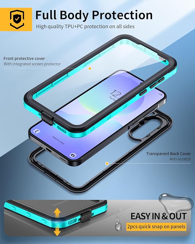 Lanhiem for Samsung Galaxy A36 (Only for A36) Phone Case, IP68 Waterproof Dustproof, Built-in Screen Protector, Rugged Full Body Shockproof Protective Cover for Samsung A36 6.7", Blue