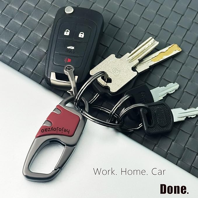 Keychain with Carabiner Clip, 4 Heavy Duty Key Rings and D Ring for Men's Car Key Fob Holder Fits Belt Loops