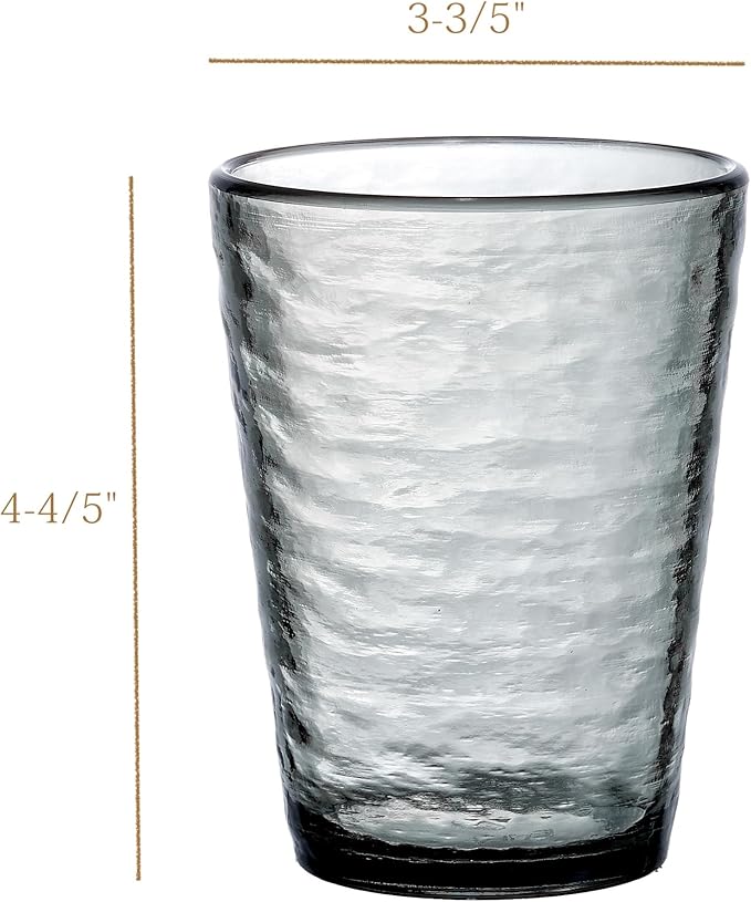 KLIFA- RIPPLE- 16 ounce, Set of 6, Acrylic Tumbler Drinking Glasses Cups, BPA-Free, Stackable Plastic Drinkware, Dishwasher Safe, Gray-Black