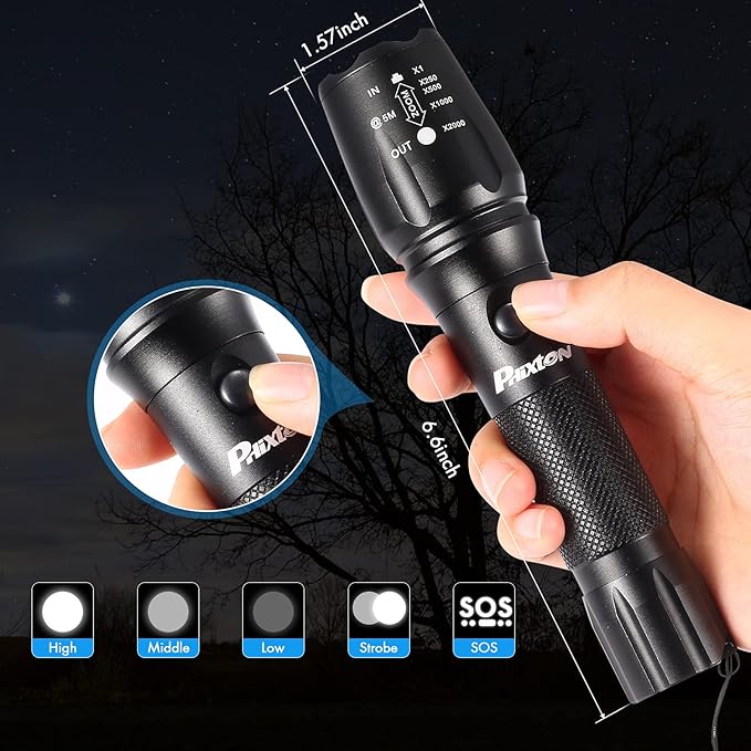 PHIXTON Rechargeable Flashlights High Lumens, USB C Chargeable LED Flashlight, Bright Strong Handheld Flash Lights, Long Lasting, Adjustable Focus, 5 Modes, for Emergencies Hiking Gift