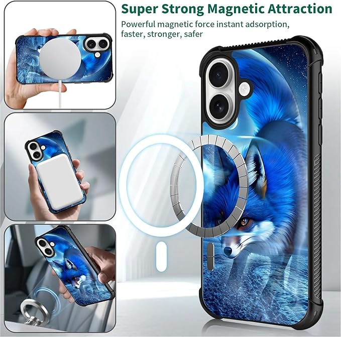 for iPhone 17 Case,for MagSafe Graphic Design for Girl Boy Soft Silicone Hard Acrylic Shock Protection Designed for iPhone 17 Snowy Mountain Fox Lake Pattern