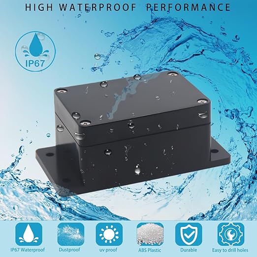 Watertight Junction Box, IP67 Waterproof Project Box Durable ABS Plastic Electronic Enclosure Case for DIY Electrical Project with Wall Fixed Ear 3.94" x 2.68" x 1.97"(100 x 68 x 50 mm) 2Pcs