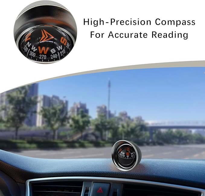 Mini Car Ball Compass, Marine Compass Interior Mount Dash Guide Hiking Accessories with Adhesive Tape, Automotive Dashboard Vehicle Direction Navigation Ball for Boat Car Truck Ship Outdoor