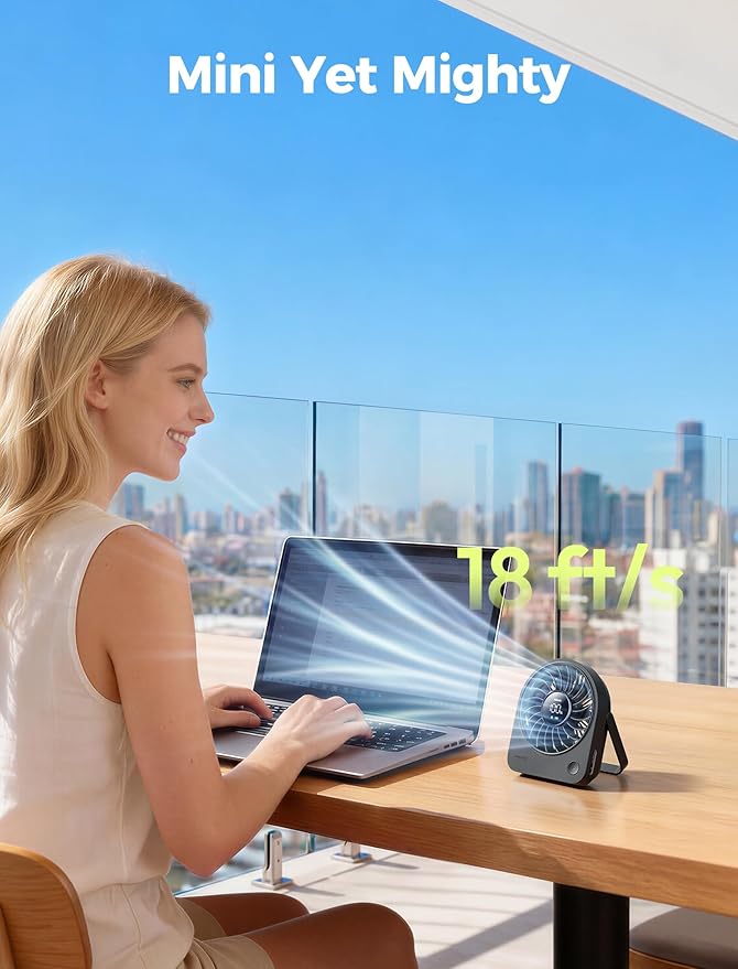 Aecooly Mini Portable USB Desk Fan, Small Enough to Hold 4.2 in Mighty Desktop Fan, USB & Battery Powered Quiet Table Fans, 4 Speeds Rechargeable Personal Fans for Home, Office, Travel, Gifts -Black