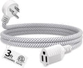 16 Gauge Braided Extension Cord 3 FT, 16/3 Flat Plug Power Cord Indoor, 3 Prong White Extension Cable Flexible for Home Dorm Room Essentials, 13A 125V 1625W, ETL Listed