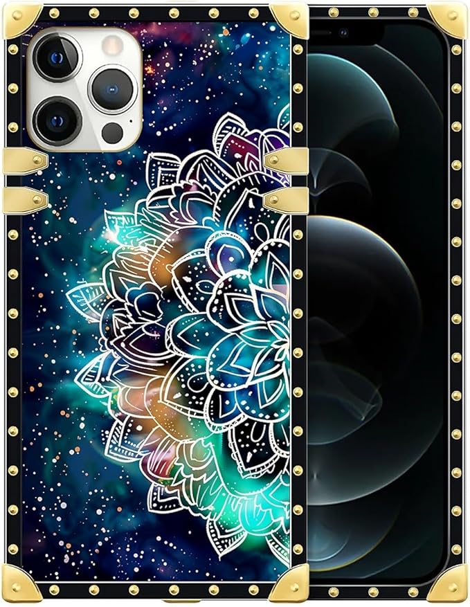 Compatible with iPhone 12 Pro Max Case, Starry Sky Colourful Mandala Luxury Golden Decoration for Girl Women Soft TPU Shockproof Protective Hard PC Back for iPhone 12 Pro Max