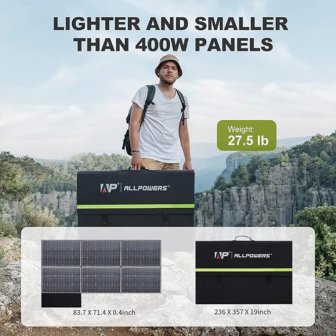 ALLPOWERS SP039 600W Portable Solar Panel, Foldable Solar Charger with 24% High Efficiency Monocrystalline Cells, IP67 Waterproof for Generator RV Camping Motorhome Off-Grid Power Backup